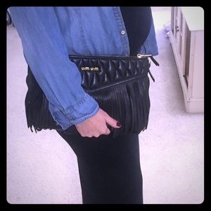Miu Miu black fringe leather clutch/crossbody bag